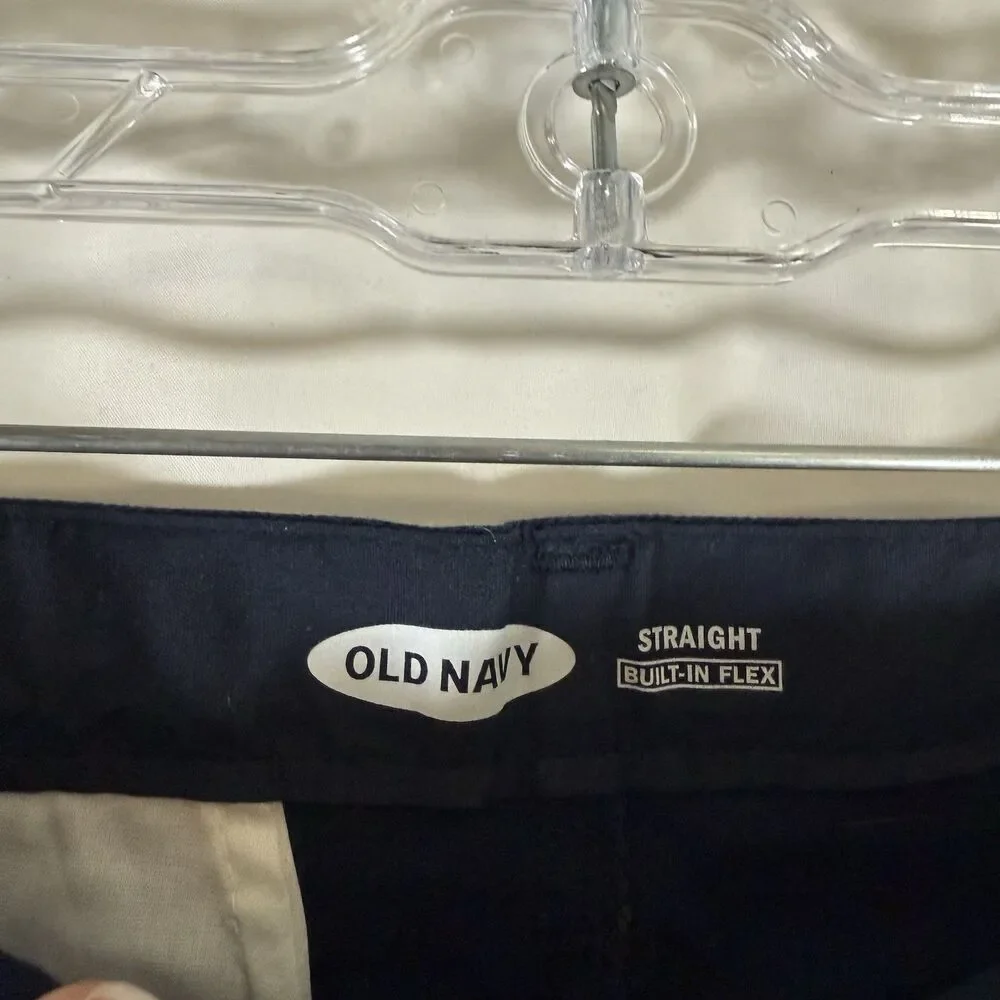 New Old Navy Pants Boys 18 Navy Blue Flat Front Cotton Blend Adjustable